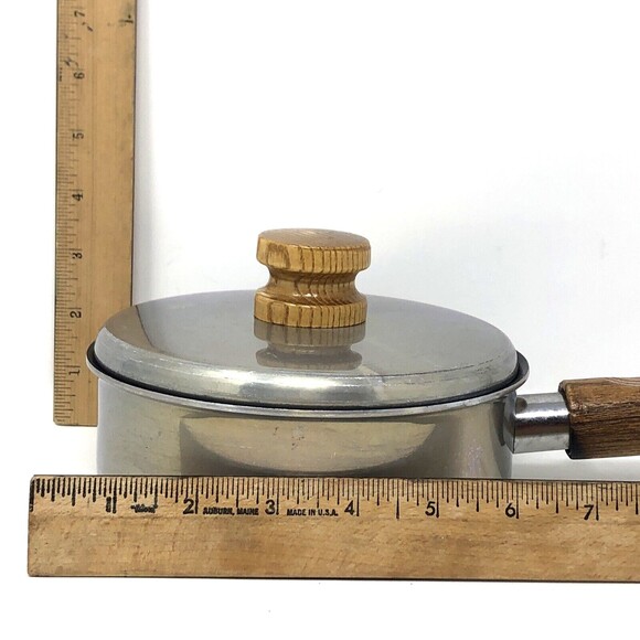Mirro 2 Qt & 1 Qt Sauce Pan Vintage USA Non-Stick Aluminum Wooden Handle w/ Lids - Picture 15 of 16